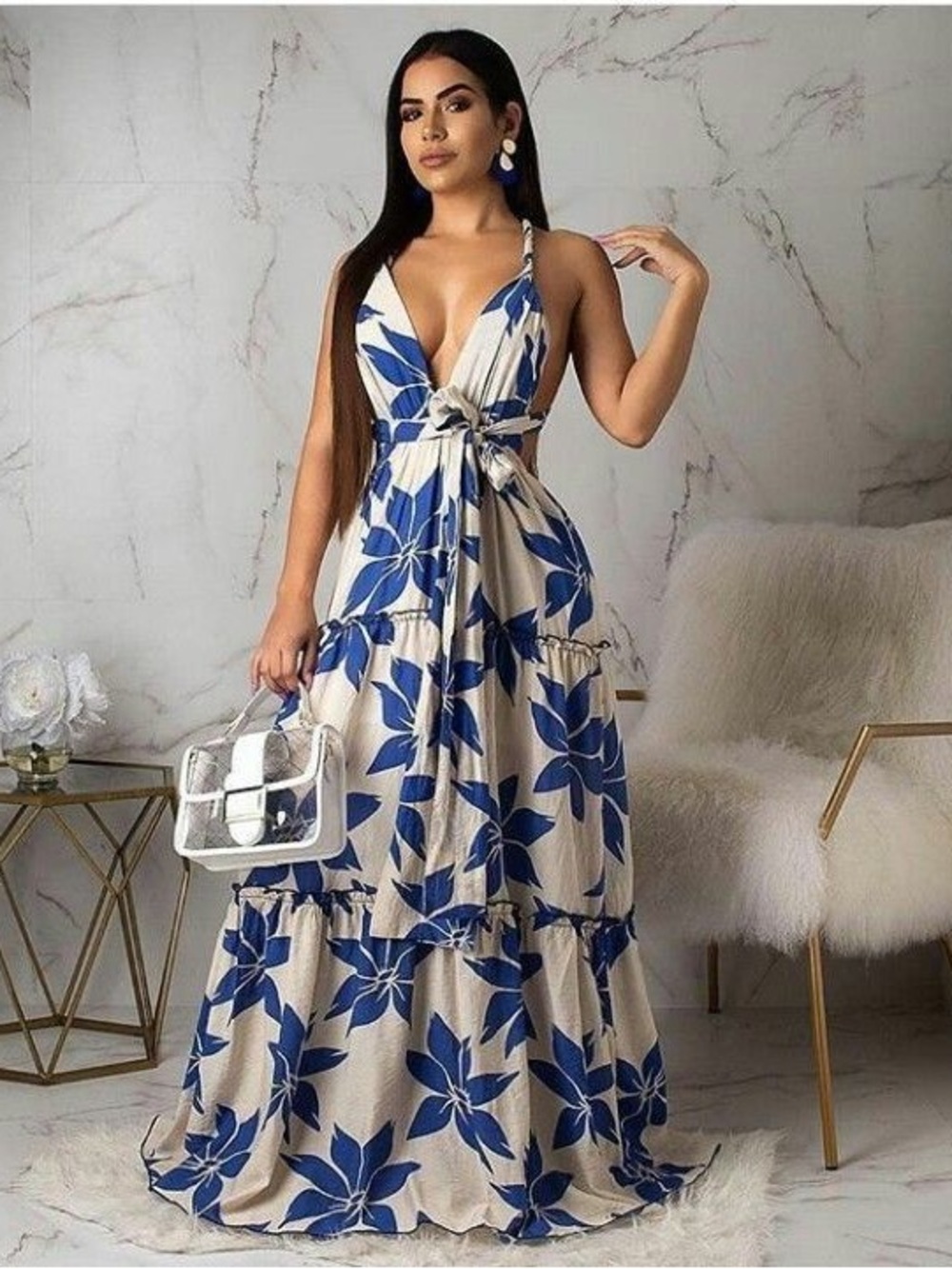 NWT L’ATISTE by Amy blue floral maxi dress size small bohemian cottage core